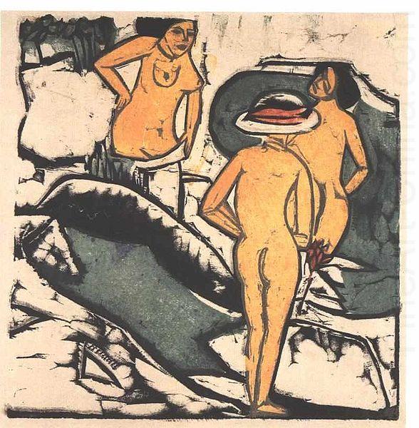 Bathing women between white rocks, Ernst Ludwig Kirchner